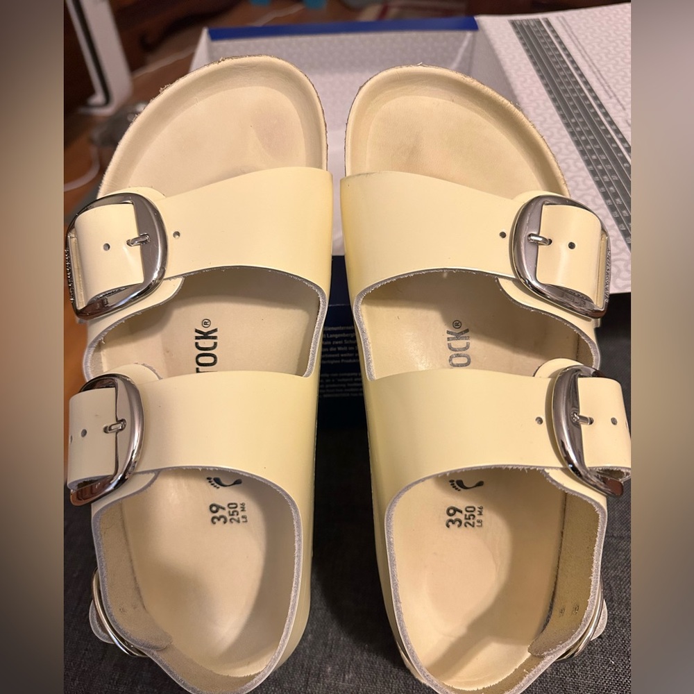 Birkenstock Milano Big Buckle High-Shine Sandals in Butter - worn once! - Picture 4 of 12